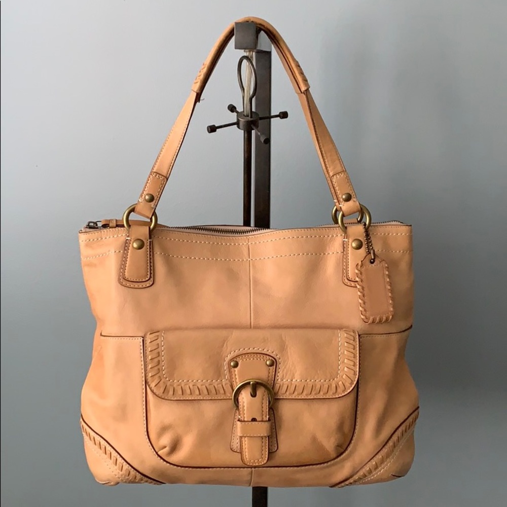COACH XL Poppy Whipstitch Natural Leather Tote